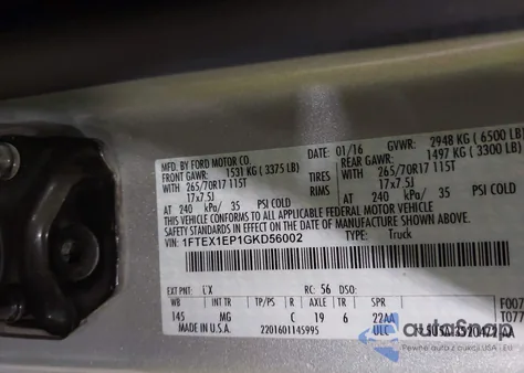 2016 Ford F-150 Xlt z USA, uszkodzony, nr VIN 1FTEX1EP1GKD56002